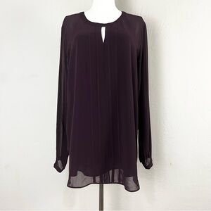 Cabi Blouse Entice Sheer Long Sleeve Keyhole‎ Purple Chiffon Tunic Size Large